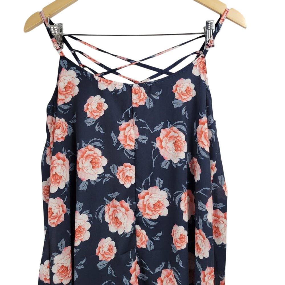 Womens Navy Blue Floral Criss Cross Front Cami Dress Size Medium - Picture 5 of 7